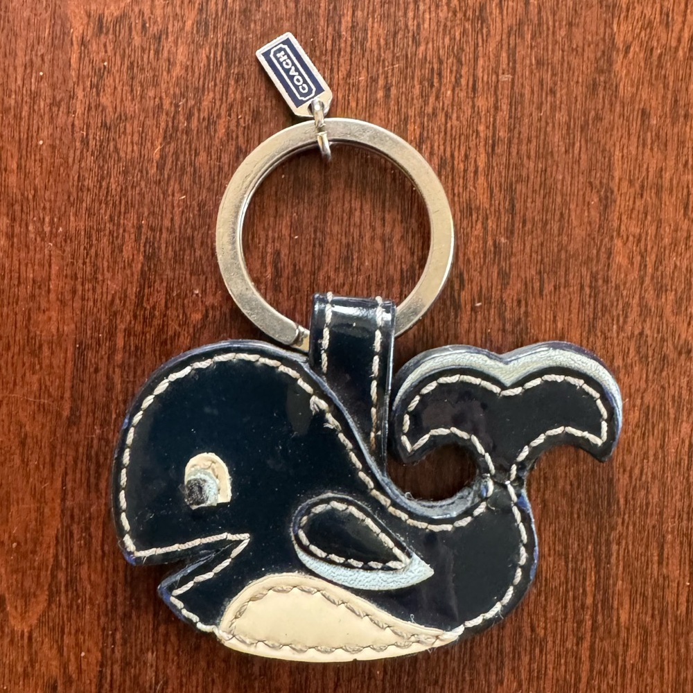 Coach patent leather whale blue white keychain fob charm nautical novelty animal